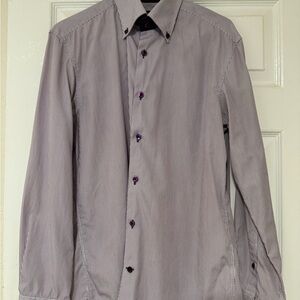 Men's Striped Button Down Shirt - Black and White